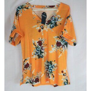 NWT Koncle Women's V-Neck Bright Colorful Floral Blouse Size Medium